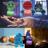 3D Yoda Night Light For Kids, 5 Patterns War Star 16 Colors Changing Remote Smart Touch Anime Toy Illusion Lamp, Baby Toys Yoda Gifts For Boys Girls War Star Fans Men Teens Birthday Christmas Gifts