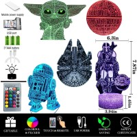 3D Yoda Night Light For Kids, 5 Patterns War Star 16 Colors Changing Remote Smart Touch Anime Toy Illusion Lamp, Baby Toys Yoda Gifts For Boys Girls War Star Fans Men Teens Birthday Christmas Gifts