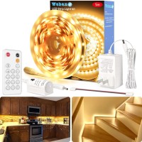 Wobane Led Strip Lights, Motion Sensor Light Strip With Remote And Adapter, Night Light, Dimmable Function, 16.4Ft Tape Lighting For Kitchen, Under Cabinet, Bedroom, Shelf, Bed, 3000K Warm White