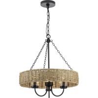 Progress Lighting P550127-31M Pembroke Collection 1-Light Outdoor Pendant Matte Black With Mocha Rattan Accents