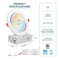 Parmida 6 Pack 6 Inch 5Cct Ultrathin Led Adjustable Gimbal Recessed Lighting With Jbox 2700K3000K3500K4000K5000K 5 Colo