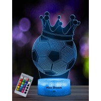 Nice Dream Crown Soccer Night Light For Kids, 3D Illusion Night Lamp, 16 Colors Changing With Remote Control, Room Decor, Gifts For Children Boys Girls