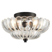 Hydelite Modern Black Ceiling Light Traditional Semi Flush Mount Ceiling Light With Scalloped Clear Glass For Living Room Hallwa