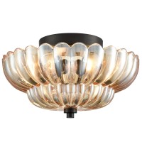 Hydelite Modern Black Flush Mount Ceiling Light 3Light Close To Ceiling Light Fixtures With Scalloped Amber Glass Shade For Liv