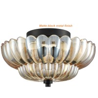 Hydelite Modern Black Flush Mount Ceiling Light 3Light Close To Ceiling Light Fixtures With Scalloped Amber Glass Shade For Liv