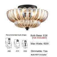 Hydelite Modern Black Flush Mount Ceiling Light 3Light Close To Ceiling Light Fixtures With Scalloped Amber Glass Shade For Liv