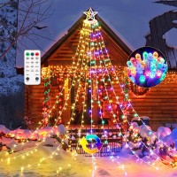 Quntis Christmas Decoration Lights, Star Tree Topper Waterfall String Lights Outdoor Waterproof 11 Modes Color Changing Christmas Tree Lights With Remote Control Decor For Xmas Tree Yard, Plug-In