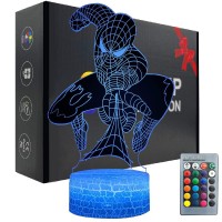 Superhero Gifts 3D Night Lights For Kids, Superhero Toys For Boys, Spider Hero Night Light Kids With 16 Colors Changing Remote Smart Touch, Cool Gifts Toys For Boys Men Girls, Lights For Bedrooms