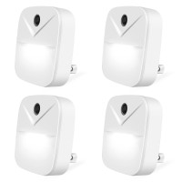 Night Light Plug-In Smart Light Pack Of 4 Automated On & Off Wall Light For Hallways, Bedrooms, Bathrooms, Kitchens, Stairs (White Light)