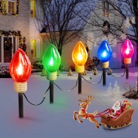 Jumbo C9 Christmas Pathway Lights Outdoor - 8.5 Feet 5 Led C9 Walkway Lights, C7 Lights Covered Jumbo Multicolor Light Bulb Christmas Lights Outdoor Decorations For Lawn Holiday Outside Yard Garden