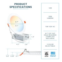 Parmida (12 Pack) 6 Inch Dimmable 5Cct Ultra-Thin Led Recessed Ceiling Light With Junction Box, 5 Color Selectable 2700K/3000K/3500K/4000K/5000K, 12W, Canless Wafer Slim Panel Downlight, Ic Rated, Etl