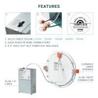 Parmida (12 Pack) 6 Inch Dimmable 5Cct Ultra-Thin Led Recessed Ceiling Light With Junction Box, 5 Color Selectable 2700K/3000K/3500K/4000K/5000K, 12W, Canless Wafer Slim Panel Downlight, Ic Rated, Etl