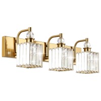 Ralbay Crystal Gold Bathroom Vanity Lights 3-Lights 24''Gold Crystal Vanity Lights Over Mirror Modern Crystal Gold Bathroom Vanity Lighting Fixtures