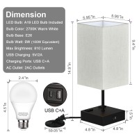 Sailstar Upgraded Table Lamp With Usb C+A Charging Ports & 2Ac Outlets, Beige Bedside Lamp For Bedroom, 3 Way Dimmable Touch Lamp, Small Space Nightstand Lamp For End Table, Bulb Included