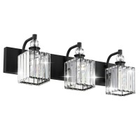 Ralbay Crystal Black Vanity Light For Bathroom 3 Light 24''Modern Matte Black Bathroom Vanity Light Fixtures Over Mirror Bathroom Wall Lights