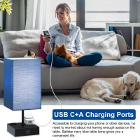 Sailstar Upgraded Table Lamps With Usb C+A Charging Ports & 2Ac Outlets, Navy Blue Bedside Lamp For Bedroom, 3 Way Dimmable Touch Lamp, Small Space Nightstand Lamp For End Table, Bulb Included