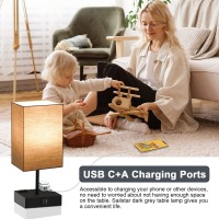 Sailstar Upgraded Table Lamp With Usb C+A Charging Ports & 2Ac Outlets, Dark Grey Bedside Lamp For Bedroom, 3 Way Dimmable Touch Lamp, Small Space Nightstand Lamp For End Table, Bulb Included