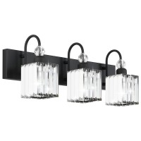 Ralbay Modern Crystal Black Vanity Light 3 Light Bathroom Light Fixtures Over Mirror Matte Black Crystal Bathroom Wall Lighting