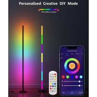 Gonhui Rgb+Ic Corner Floor Lamp, Led Smart Floor Lamp Compatible With Alexa, Color Changing Ambience Light With Music Sync, Modern Corner Lit Standing Lamp For Living Room Bedroom Gaming Room