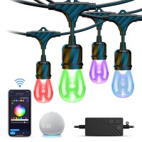 Xmcosy+ Patio Lights, 49Ft Smart Outdoor String Lights Rgbw, 15 Led Bulbs, App & Wifi Control, Works With Alexa, Ip65 Waterproof String Lights For Outside, Color Changing Outdoor Patio Lights