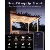 Xmcosy+ Patio Lights, 49Ft Smart Outdoor String Lights Rgbw, 15 Led Bulbs, App & Wifi Control, Works With Alexa, Ip65 Waterproof String Lights For Outside, Color Changing Outdoor Patio Lights