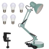 Gupuzm Led Desk Lamp With Clamp - Swing Arm Desk Lamp With 5 Led Cold Light Bulbs 6500K - Folding Table Lamp,Used For Office, Work, Study, Dormitory Reading And Eye Protection Desk Lamp (Green)