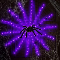 Anycosy Halloween Lights Decoration, 140 Led Spider Web Lights With 5 Black Spiders, Halloween Lights Outdoor 8 Modes For Halloween Decor (6.5 Ft, Purple)