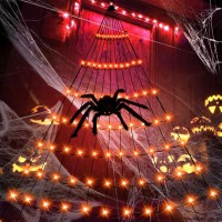 Anycosy Halloween Lights Decoration, 110 Led Spider Web Lights With 5 Black Spiders, Halloween Lights Outdoor 8 Modes For Halloween Decor (9.8 Ft, Orange)