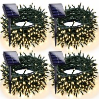 4Pk Warm White Solar Christmas Lights Outdoor Waterproof, 400Led 132Ft Solar Powered Led String Lights Green Wire With 8 Modes, Solar Fairy Lights For Xmas Tree Party Wedding Garden Fence Decorations