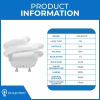 Ohlectric Mini Spiral T3 Compact Fluorescent Light Bulbs Twist And Lock Gu24 Base 120V 13W 800L 2Pin Fluorescent Bulb