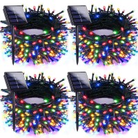 4Pk Multi-Colored Solar Christmas Lights Outdoor Waterproof, 400 Led 132 Ft Solar Powered Led String Lights Green Wire With 8 Modes, Solar Fairy Lights For Xmas Tree Party Wedding Garden Decorations