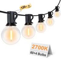 Gpatio 120Ft Outdoor String Lights, Waterproof Patio Lights With 64 Hanging Lights Globe G40 Bulbs, 2700K Shatterproof For Backyard Outside Decor