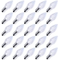 100 Pack C7 Led Replacement Christmas Light Bulbs, C7 Shatterproof Led Bulbs For Christmas String Lights, E12 Candelabra Base, Commercial Grade Dimmable Holiday Bulbs, Pure White