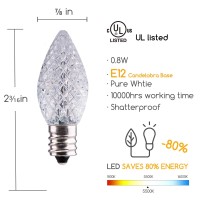 100 Pack C7 Led Replacement Christmas Light Bulbs, C7 Shatterproof Led Bulbs For Christmas String Lights, E12 Candelabra Base, Commercial Grade Dimmable Holiday Bulbs, Pure White