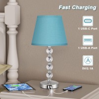 Bedside Lamp For Bedroom Set Of 2-Acaxin Crystal Silver Bedside Table Lamps With Usb C Charging Ports,Touch Control Nightstand Lamp,Dimmable Blue Bed Lamp For Boys&Girls For Living Guest Dinning Room