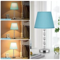 Bedside Lamp For Bedroom Set Of 2-Acaxin Crystal Silver Bedside Table Lamps With Usb C Charging Ports,Touch Control Nightstand Lamp,Dimmable Blue Bed Lamp For Boys&Girls For Living Guest Dinning Room