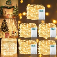 Turnmeon 5 Pack Christmas String Lights Decor, Timer, Total 400 Led 130 Ft Battery Operated Copper Wire Fairy Lights Christmas Decorations Outside Holiday Home Indoor Outdoor,80 Led 26 Ft Each