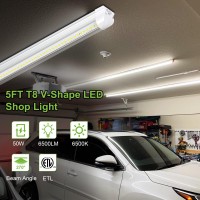 Hykolity 50W 5Ft Led Shop Light 6500Lm 6500K Super Bright White Linkable Ceiling Light Fixture V Shape Integrated T8 Led Tube