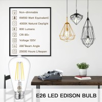 Sailstar E26 Led Bulb 60 Watt Equivalent, Led Edison Bulbs 800Lm, 4000K Natural Daylight, 120V Cri85+ 6W Clear Vintage Light Bulbs For Bathroom Vanity, Dining Living Room, Non-Dimmable, 6 Pack