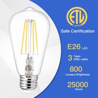 Sailstar E26 Led Bulb 60 Watt Equivalent, Led Edison Bulbs 800Lm, 4000K Natural Daylight, 120V Cri85+ 6W Clear Vintage Light Bulbs For Bathroom Vanity, Dining Living Room, Non-Dimmable, 6 Pack