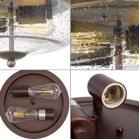 Darkaway Oilrubbed Bronze Ceiling Light Fixtures Indoor Outdoor Flush Mount Ceiling Light With Seeded Glass Shade For Farmhous