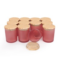 Showin 12 Pcs 6 Oz Thick Candle Jars With Wood Lids, Clear Empty Jars For Making Candles, Spice Jars, Sample Container - Dishwasher Safe, Frosted Pink