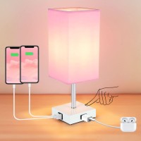 Woderdeng Bedside Lamp,Table Lamp With 2 Usb Port And Outlet, 3 Way Dimmable Touch Lamp, Pink Lamp With White Base And Pink Shade, Nightstand Lamp For Bedrooms Living Room (Bulb Included), Pink