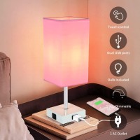 Woderdeng Bedside Lamp,Table Lamp With 2 Usb Port And Outlet, 3 Way Dimmable Touch Lamp, Pink Lamp With White Base And Pink Shade, Nightstand Lamp For Bedrooms Living Room (Bulb Included), Pink