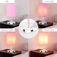 Woderdeng Bedside Lamp,Table Lamp With 2 Usb Port And Outlet, 3 Way Dimmable Touch Lamp, Pink Lamp With White Base And Pink Shade, Nightstand Lamp For Bedrooms Living Room (Bulb Included), Pink