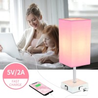 Woderdeng Bedside Lamp,Table Lamp With 2 Usb Port And Outlet, 3 Way Dimmable Touch Lamp, Pink Lamp With White Base And Pink Shade, Nightstand Lamp For Bedrooms Living Room (Bulb Included), Pink