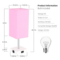 Woderdeng Bedside Lamp,Table Lamp With 2 Usb Port And Outlet, 3 Way Dimmable Touch Lamp, Pink Lamp With White Base And Pink Shade, Nightstand Lamp For Bedrooms Living Room (Bulb Included), Pink