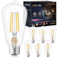 Edison Bulbs 60 Watt Equivalent, E26 Led Bulb Soft White 3000K, 800Lm, 6W 120V Cri85, E26 Medium Base, St58 Clear Vintage Light Bulbs For Living Room Dining Bathroom Vanity, Non-Dimmable, Pack Of 6