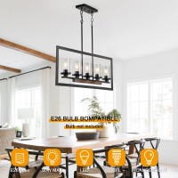 Nsrce Farmhouse Dining Room Light Fixture 5Light Island Lights For Kitchen Rectangle Chandeliers With Black Metal And Natural