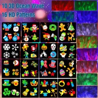 Christmas Decorations Projector Lights Outdoor,Holiday Lights Projector With Remote Control Timer, 26 Hd Effects (3D Ocean Wave & Patterns) Waterproof Landscape Lights For Halloween Xmas Party Garden